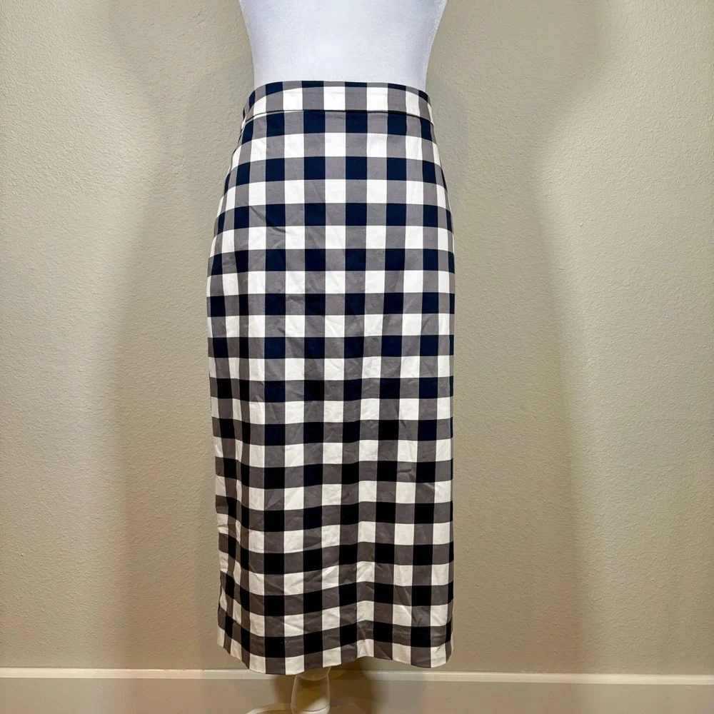 Banana Republic Navy and White Gingham Midi Skirt Size 6 - Picture 2 of 10